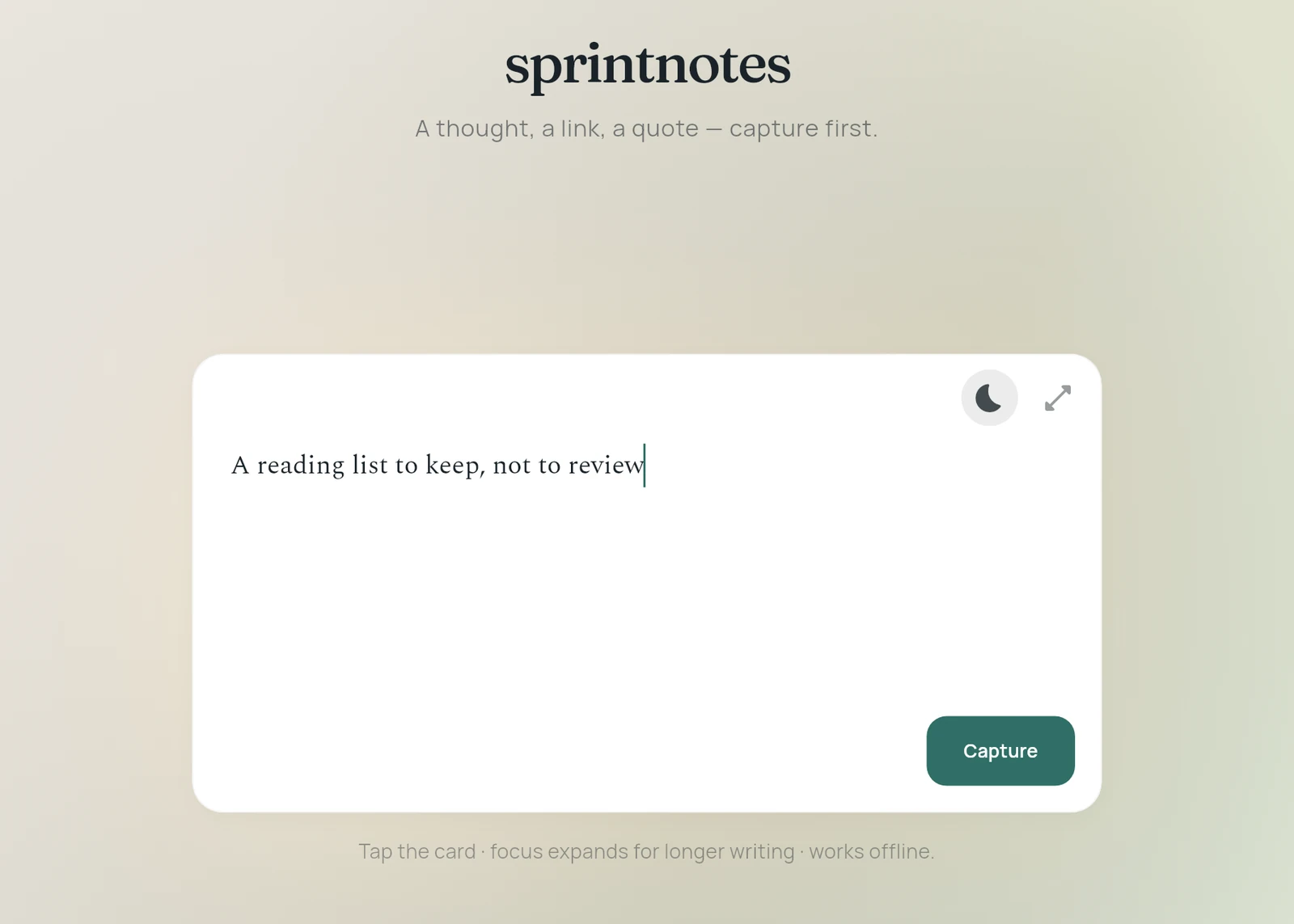 A single blank card with one line being typed.